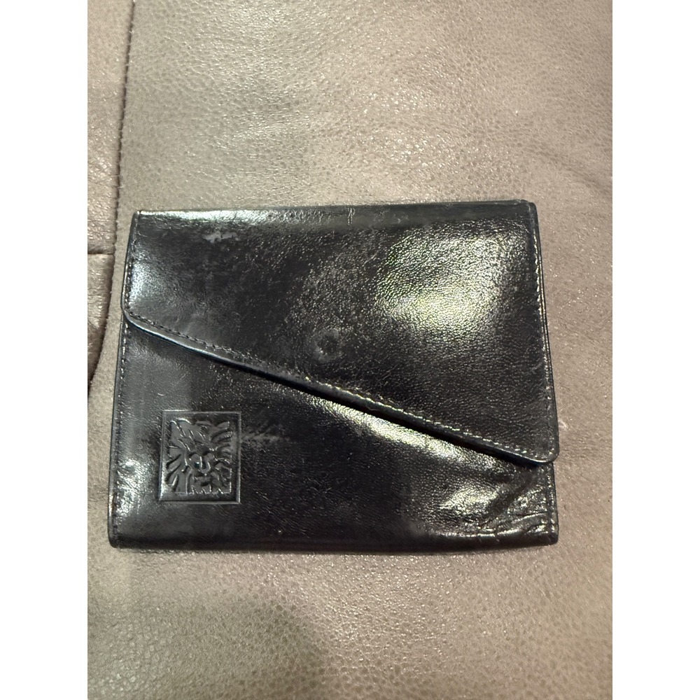Anne Klein‎ by St Thomas Vintage Black Leather Trifold Wallet Snap Coin Pocket